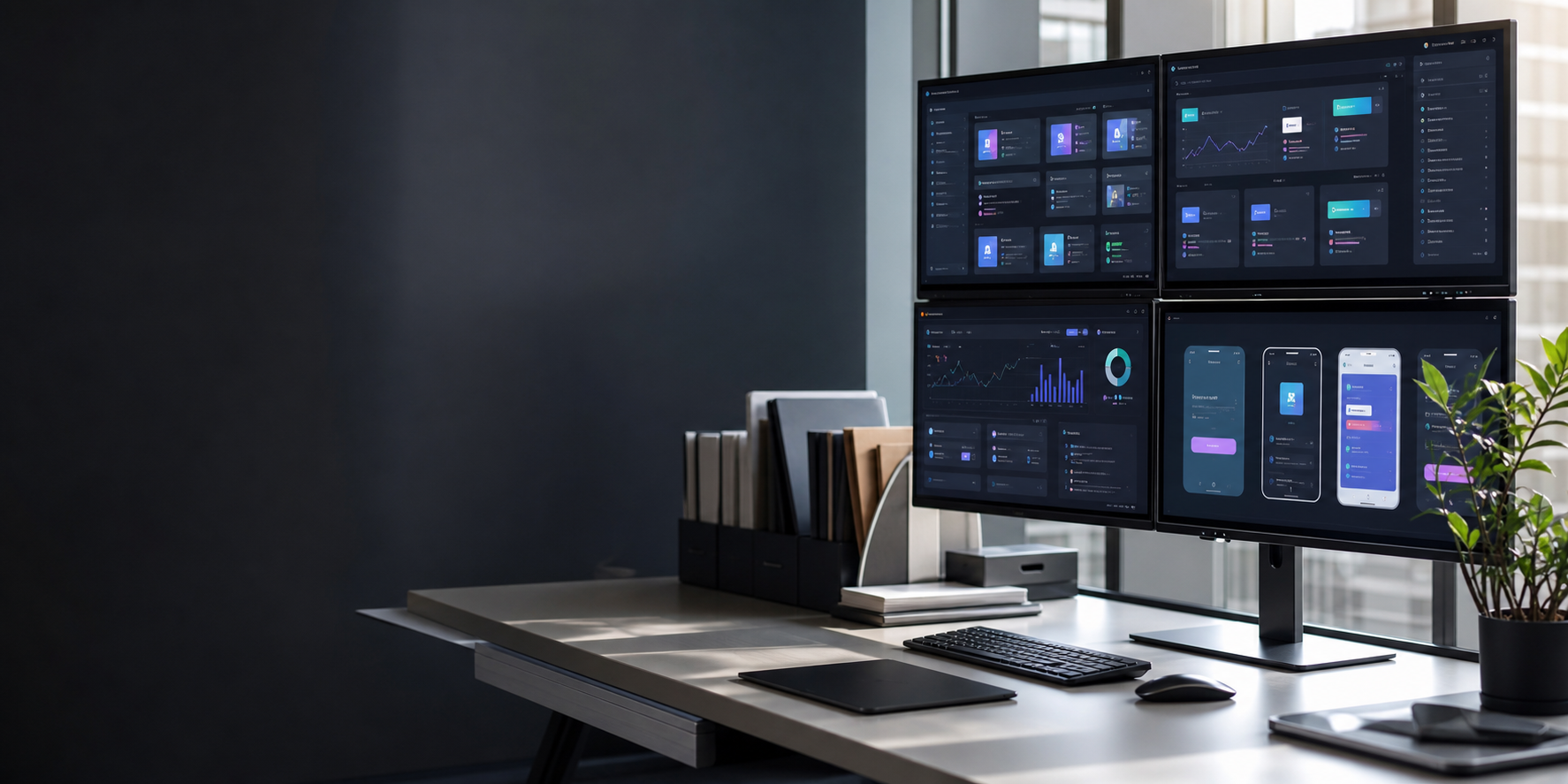 Modern software operations workspace with application panels